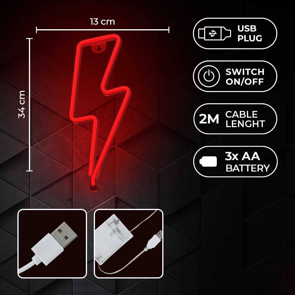 Neon LED PIORUN czerwony Bat + USB FLNE06 Forever Light